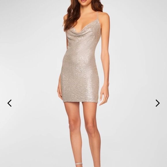 NWT Susana Monaco Sequin Cowl Neck Mini Dress Silver Large - Picture 1 of 13